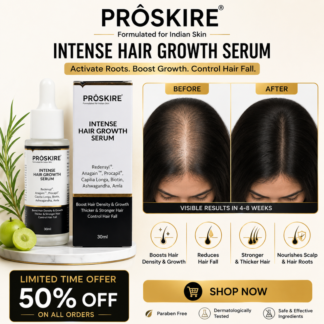 Proskire Hair Growth Serum – Reduces Hair Fall, Boosts Density, Activates Follicles – For Bald Patches, Receding Hairline & Thinning Hair