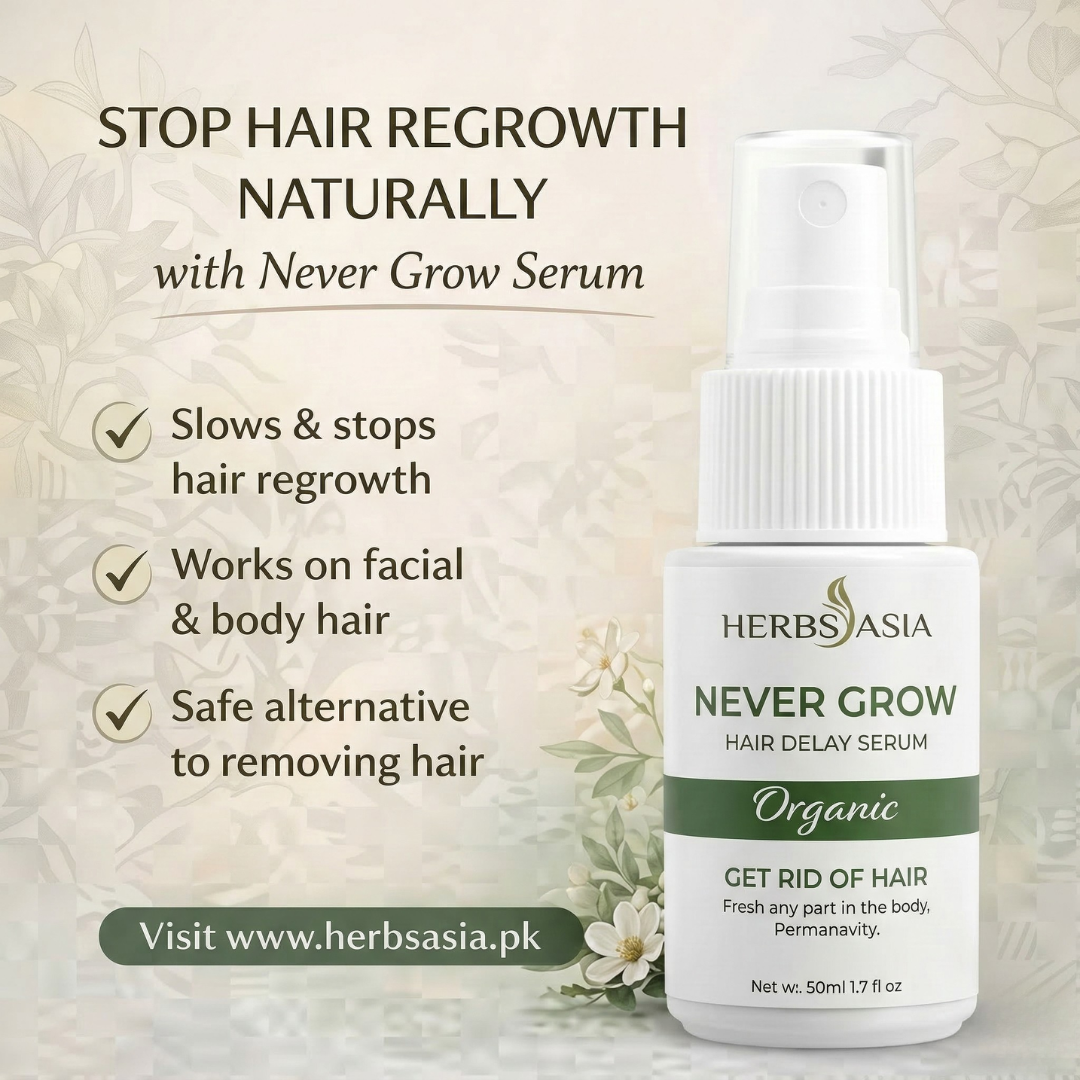 Herbs Asia Never Grow Hair Delay Serum | Natural Hair Growth Inhibitor for Smooth, Hair-Free Skin | Buy 1 Get 1 Free