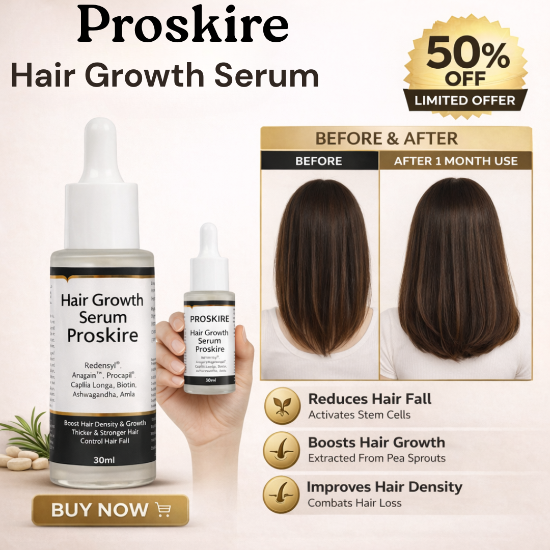 Proskire Hair Growth Serum – Reduces Hair Fall, Boosts Density, Activates Follicles – For Bald Patches, Receding Hairline & Thinning Hair