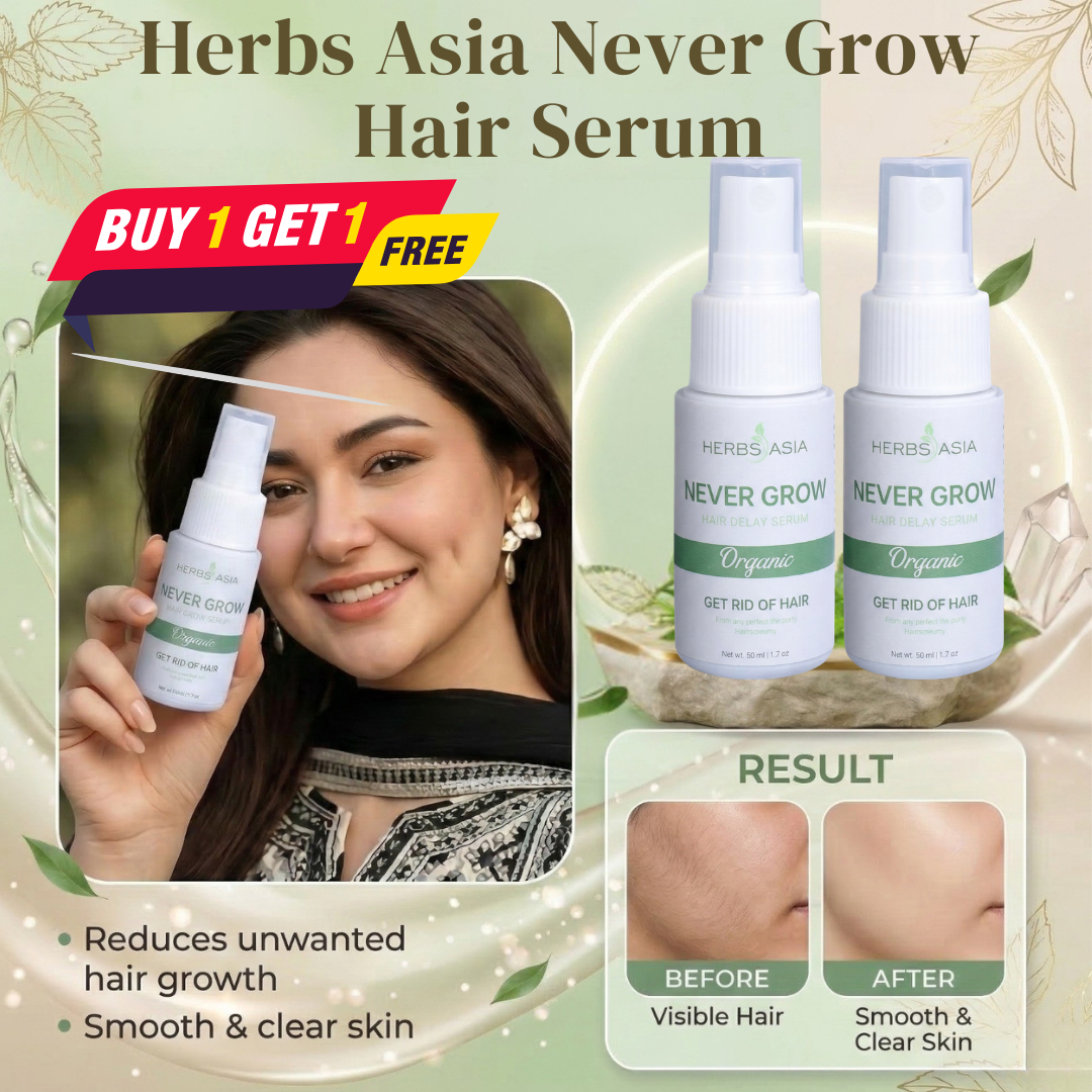 Herbs Asia Never Grow Hair Delay Serum | Natural Hair Growth Inhibitor for Smooth, Hair-Free Skin | Buy 1 Get 1 Free