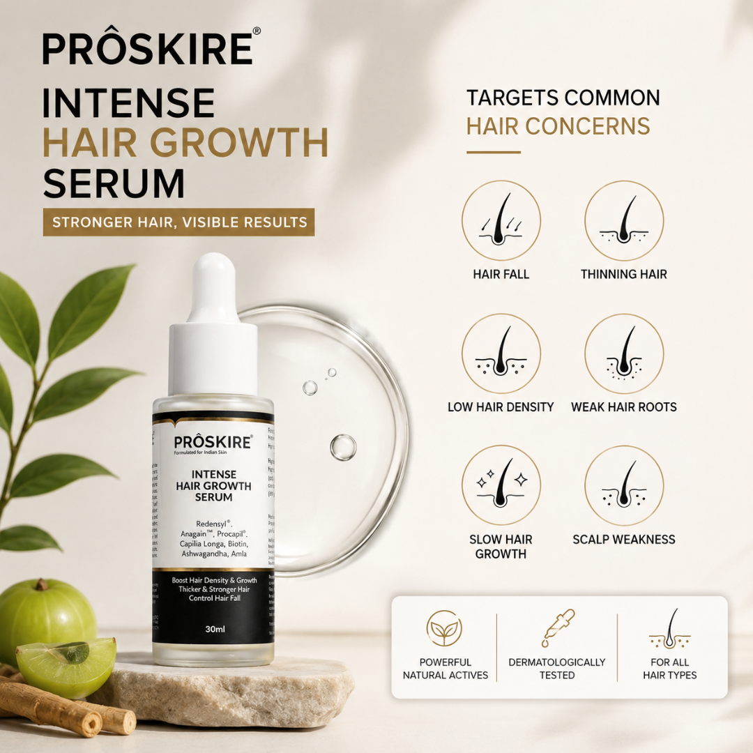 Proskire Hair Growth Serum – Reduces Hair Fall, Boosts Density, Activates Follicles – For Bald Patches, Receding Hairline & Thinning Hair