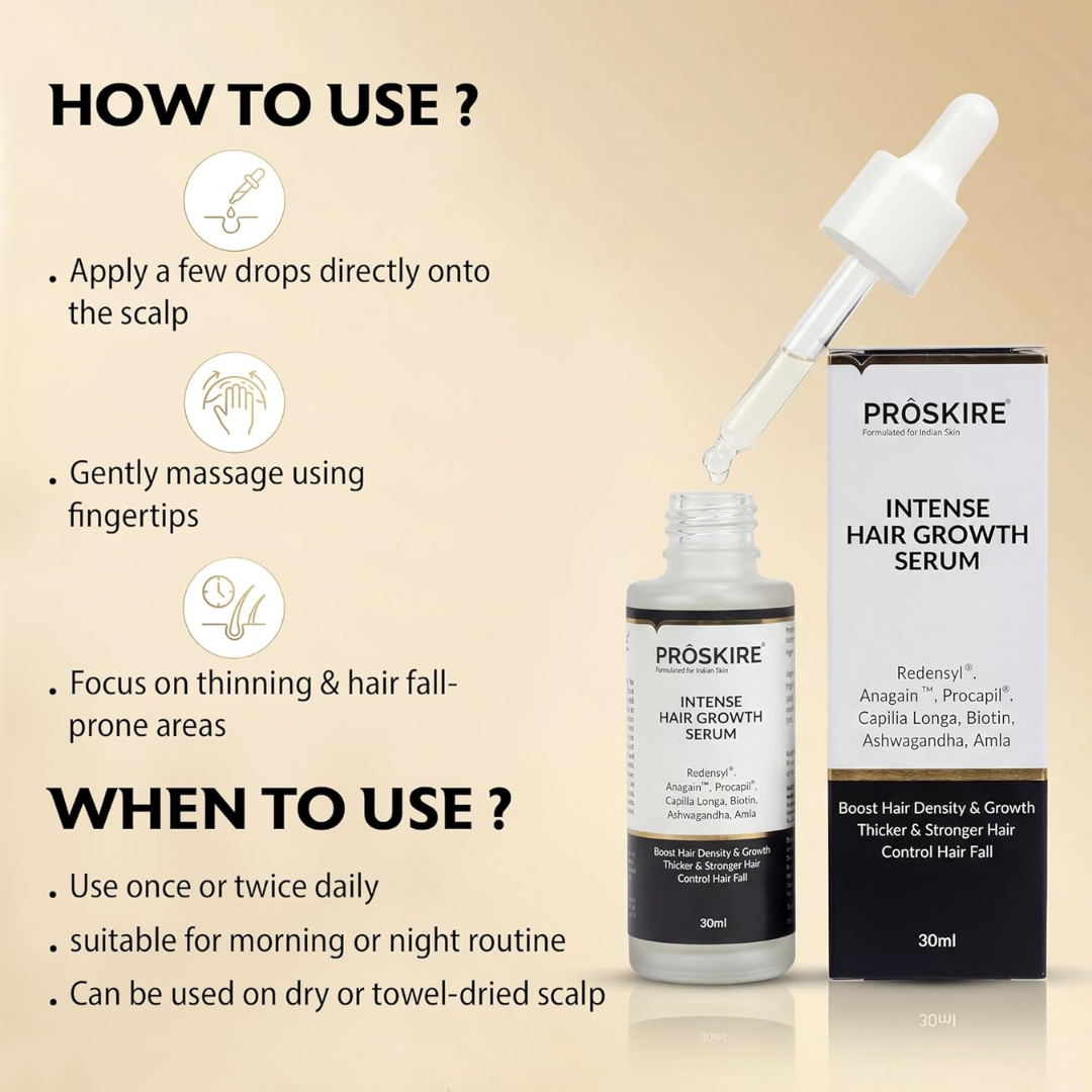 Proskire Hair Growth Serum – Reduces Hair Fall, Boosts Density, Activates Follicles – For Bald Patches, Receding Hairline & Thinning Hair