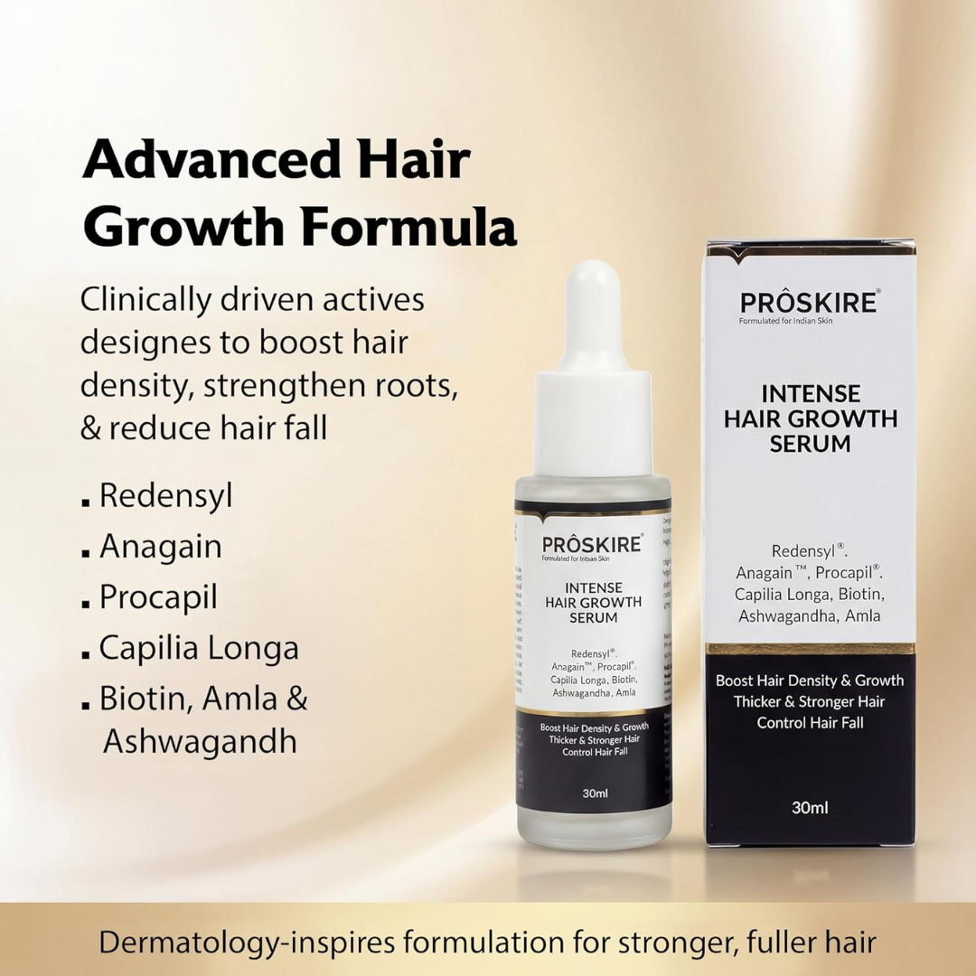 Proskire Hair Growth Serum – Reduces Hair Fall, Boosts Density, Activates Follicles – For Bald Patches, Receding Hairline & Thinning Hair